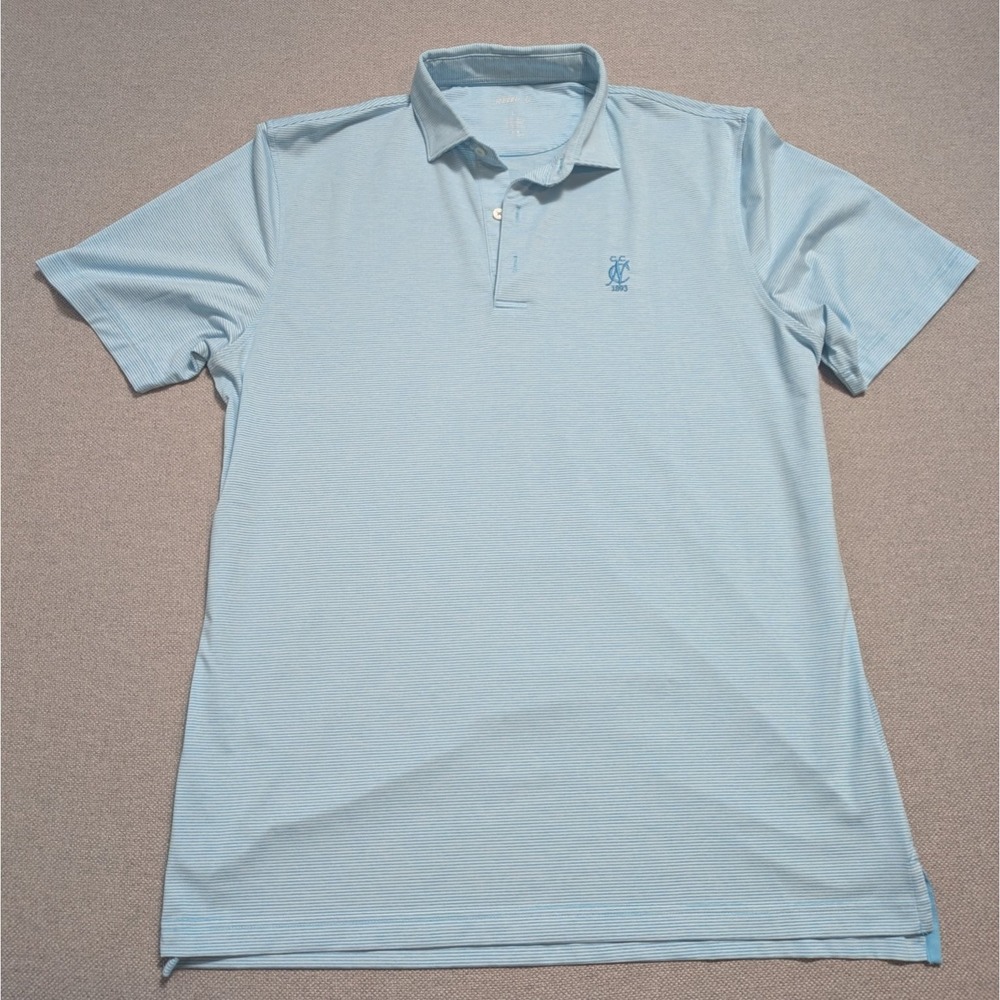 Johnnie-O Polo Shirt Men's L New Canaan CC Light Blue Stripe UPF 50 Golf